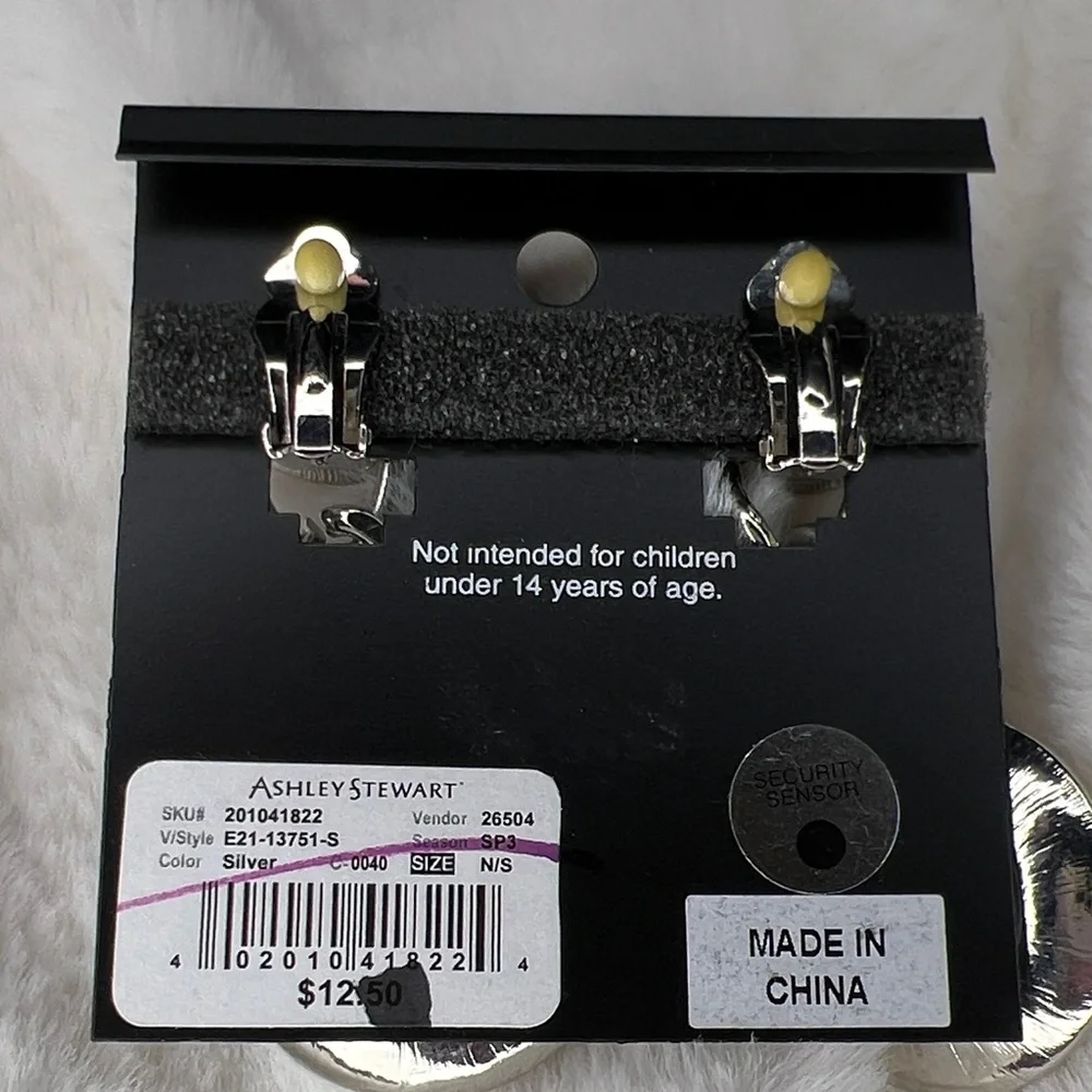 Ashley Stewart Silver and Yellow Gem Earrings clip on - Picture 4 of 5